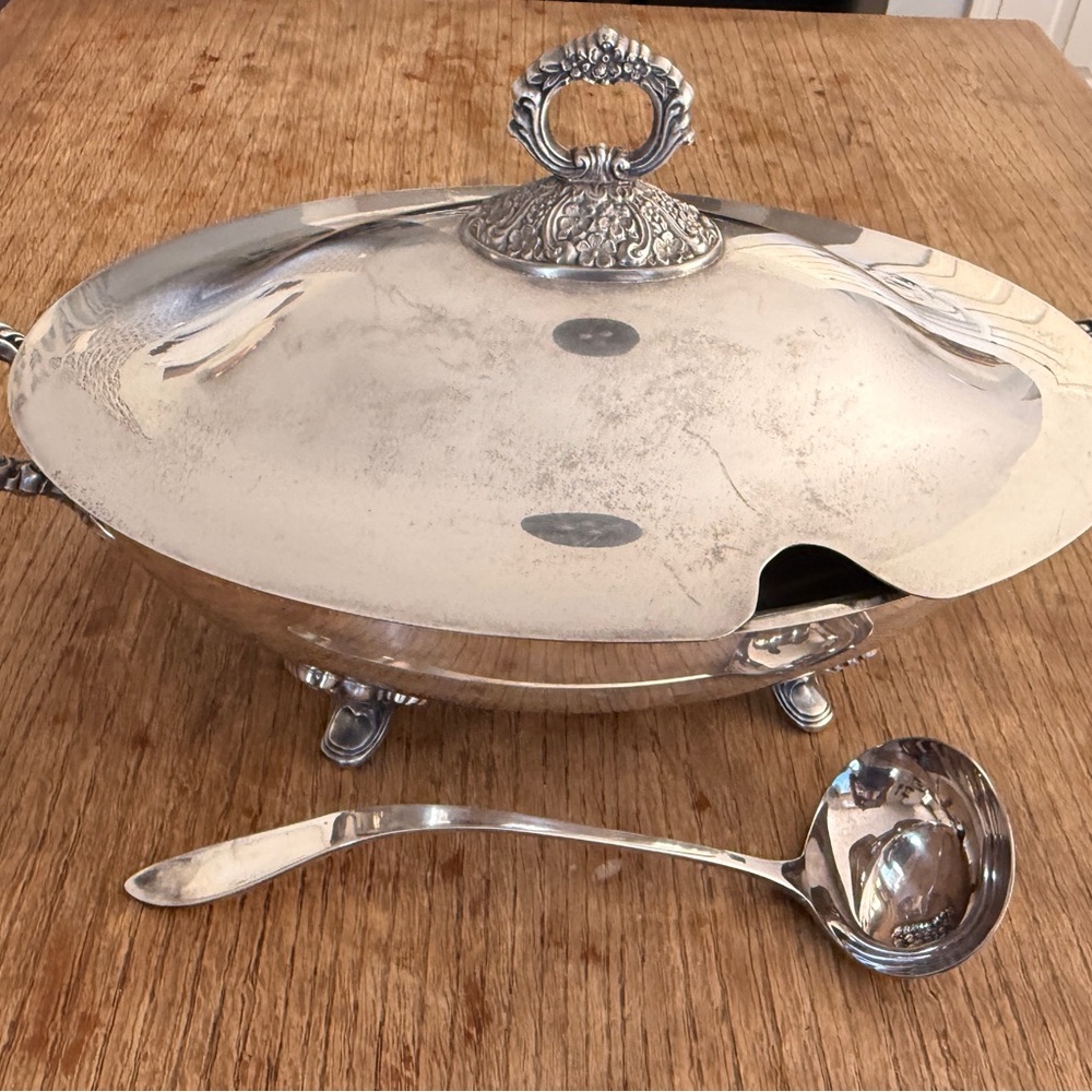 RARE Elegant Silver Plated Tureen with Ladle